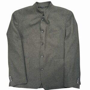 Hackett London Wool Blazer Jacket Houndstooth Green Khaki Standup Collar Men 44R